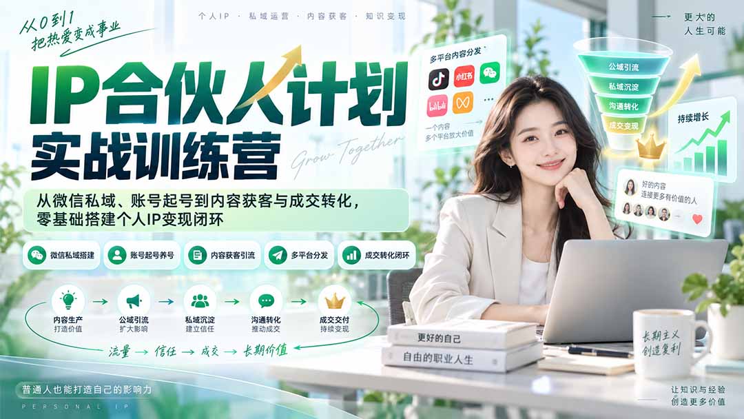 IP合伙人计划实战训练营-更新:从微信私域、账号起号到内容获客与成交转化,零基础搭建个人IP变现闭环 - 严选资源大全