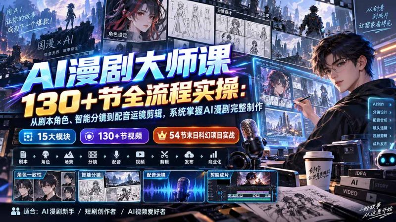AI漫剧大师课130+节全流程实操：从剧本角色、智能分镜到配音运镜剪辑，系统掌握AI漫剧完整制作 - 严选资源大全 - 严选资源大全