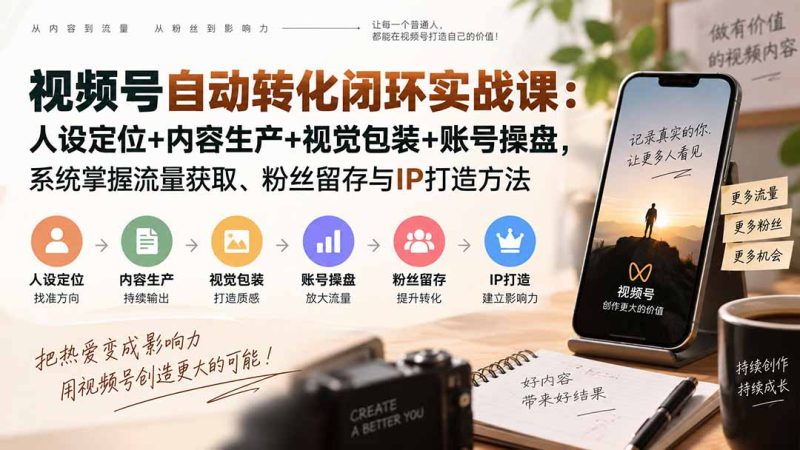 视频号自动转化闭环实战课：人设定位+内容生产+视觉包装+账号操盘，系统掌握流量获取、粉丝留存与IP打造方法 - 严选资源大全 - 严选资源大全