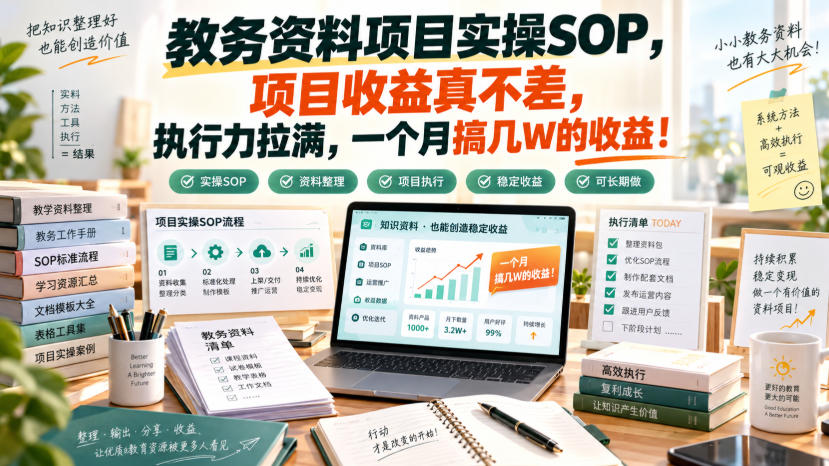 教务资料项目实操SOP，项目收益真不差，执行力拉满，一个月搞几W的收益 - 严选资源大全