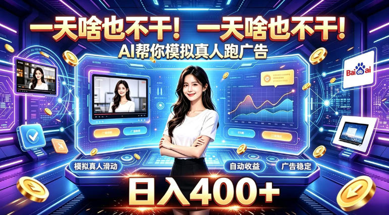 一天啥也不干！AI帮你模拟真人跑广告，稳定日入400+，实现真正被动变现【揭秘】 - 严选资源大全
