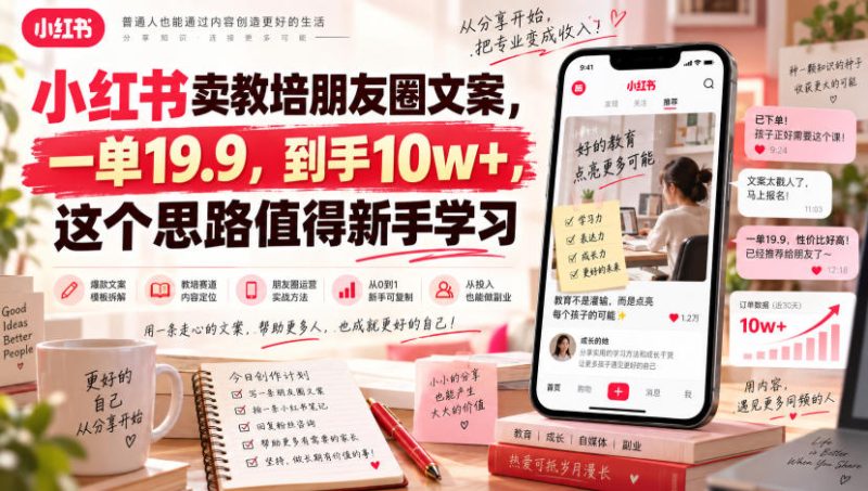 小红书卖教培朋友圈文案，一单19.9，到手10w+，这个思路值得新手学习 - 严选资源大全 - 严选资源大全