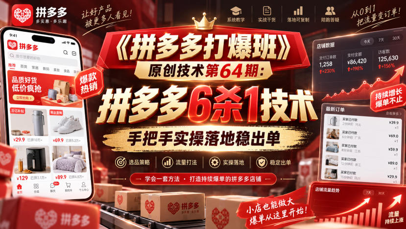 《拼多多打爆班》原创技术第64期：拼多多6杀1技术，手把手实操落地稳出单 - 严选资源大全