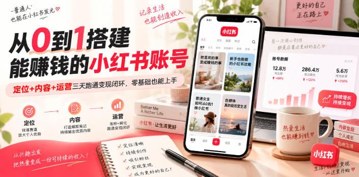 从0到1搭建能賺钱的小红书账号，定位+内容+运营三天跑通变现闭环 - 严选资源大全