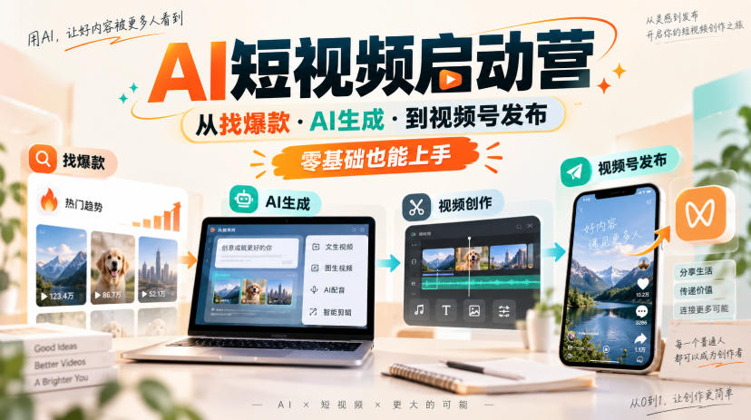 AI短视频启动营,从找爆款·AI生成·到视频号发布,零基础也能上手 - 严选资源大全