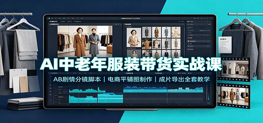 AI中老年服装带货实战课：AB剧情分镜脚本，电商平铺图制作，成片导出全套教学 - 严选资源大全