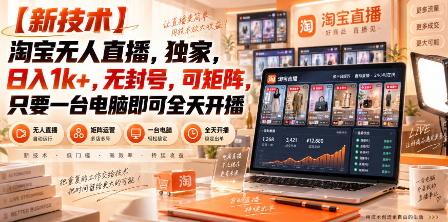 【独家新技术】淘宝无人直播，日入1k+，无封号，可矩阵，只要一台电脑即可全天开播【揭秘】 - 严选资源大全