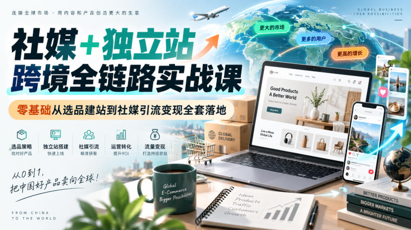 社媒+独立站跨境全链路实战课|零基础从选品建站到社媒引流变现全套落地 - 严选资源大全