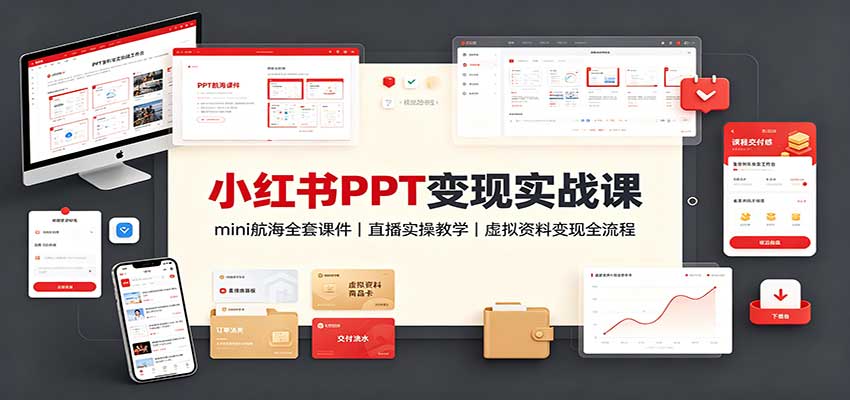 小红书PPT变现实战课:mini航海全套课件+直播实操教学,虚拟资料变现全流程 - 严选资源大全