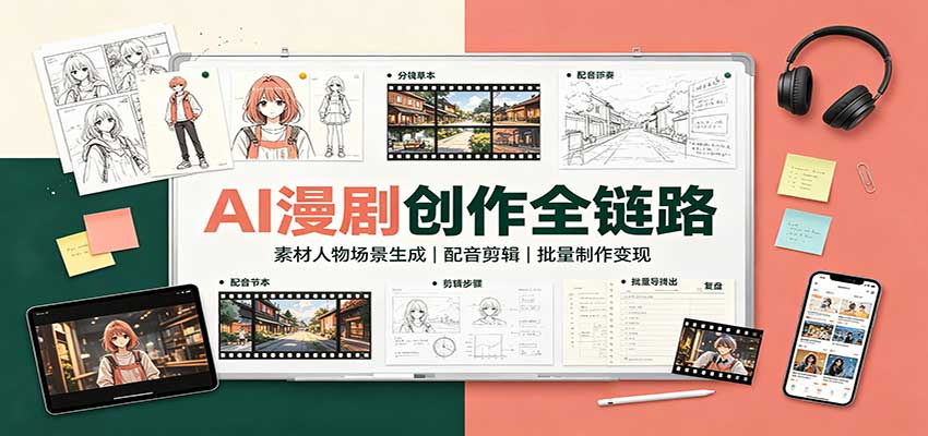 AI漫剧创作全链路：素材人物场景生成，配音剪辑，批量制作变现 - 严选资源大全