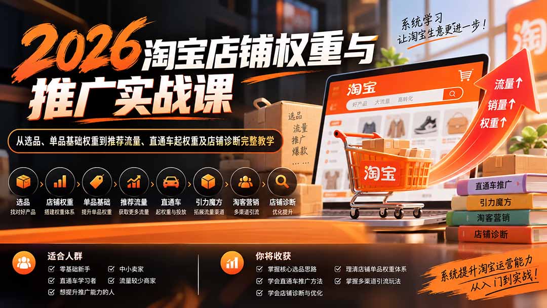 2026淘宝店铺权重与推广实战课：从选品、单品基础权重到推荐流量、直通车起权重及店铺诊断完整教学 - 严选资源大全