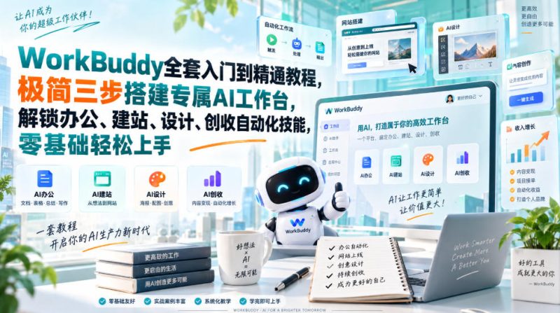 WorkBuddy全套入门到精通教程,极简三步搭建专属AI工作台,解锁办公、建站、设计、创收自动化技能,零基础轻松上手 - 严选资源大全 - 严选资源大全