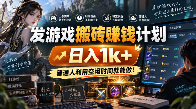 发游戏搬砖賺钱计划，日入1k+，普通人利用空闲时间就能做！【揭秘】 - 严选资源大全