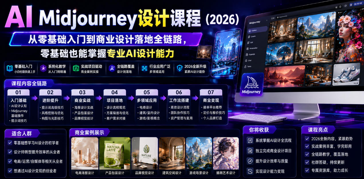 AI Midjourney设计课程(2026),从零基础入门到商业设计落地全链路,零基础也能掌握专业AI设计能力(更新0913) - 严选资源大全