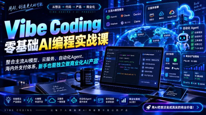 Vibe Coding零基础AI编程实战课-无水印，整合主流AI模型、云服务、自动化Agent、海内外支付体系，新手也能独立做商业化AI产品 - 严选资源大全 - 严选资源大全