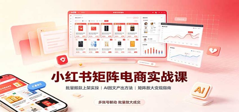 小红书矩阵电商实战课:批量搬款上架实操,AI图文产出,矩阵放大变现指南 - 严选资源大全 - 严选资源大全