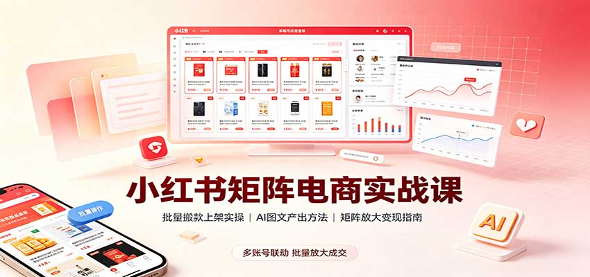 小红书矩阵电商实战课：批量搬款上架实操，AI图文产出，矩阵放大变现指南 - 严选资源大全