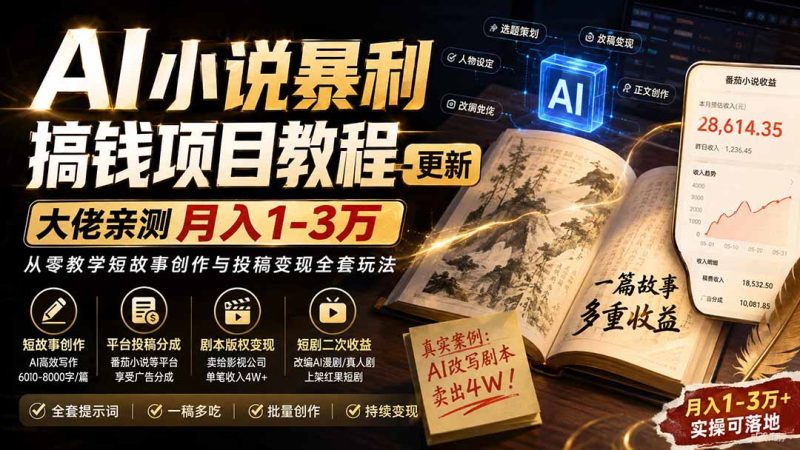 AI小说短故事暴利搞钱项目教程-更新,大佬亲测月入1-3万,从零教学短故事创作与投稿变现全套玩法 - 严选资源大全 - 严选资源大全