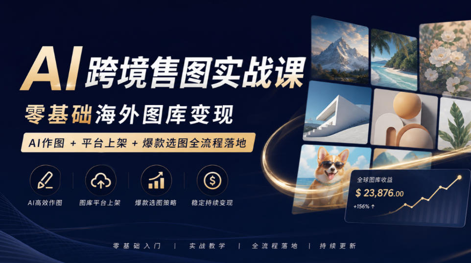 AI跨境售图实战课,零基础海外图库变现,AI作图+平台上架+爆款选图全流程落地 - 严选资源大全