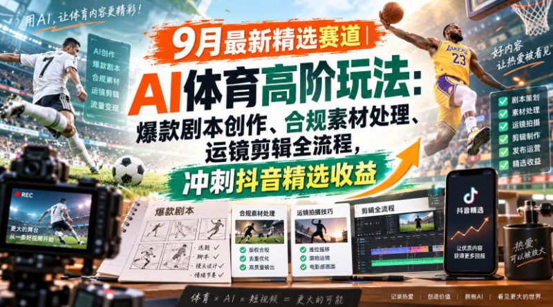 某大佬的9月最新精选赛道之AI体育顶级玩法,爆款剧本创作、版权规避、运镜剪辑全流程,稳拿抖音精选收益 - 严选资源大全 - 严选资源大全