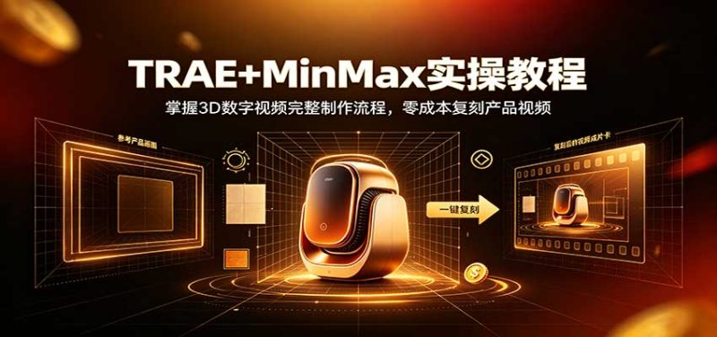 TRAE+MinMax实操教程:3D数字视频完整制作流程,零成本复刻产品视频 - 严选资源大全 - 严选资源大全
