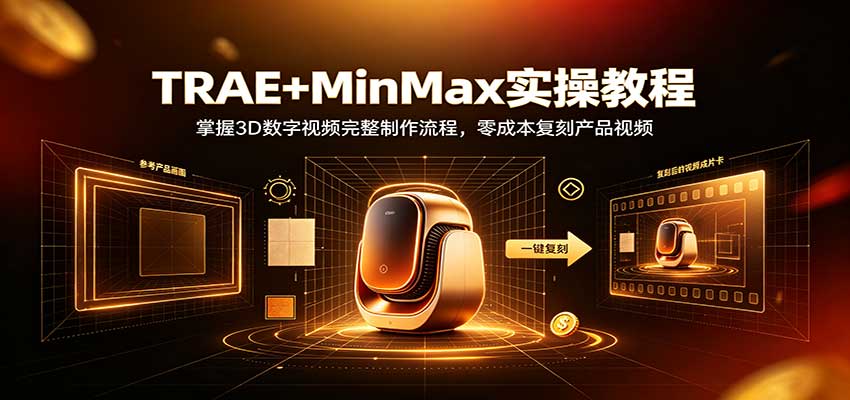TRAE+MinMax实操教程：3D数字视频完整制作流程，零成本复刻产品视频 - 严选资源大全