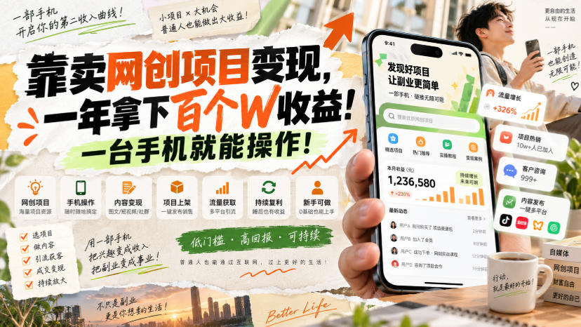 网创小程序虚拟资料变现，一年拿下百万收益，一部手机就可以做，0成本变现副业！ - 严选资源大全