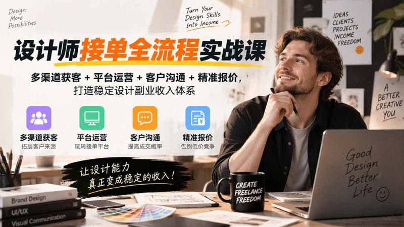 设计师接单全流程实战课-无水印|多渠道获客+平台运营+客户沟通+精准报价,打造稳定设计副业收入体系 - 严选资源大全 - 严选资源大全