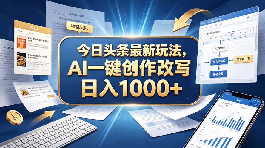 今日头条最新玩法，AI 一键创作改写，简单易上手，轻松日入 1000 + - 严选资源大全