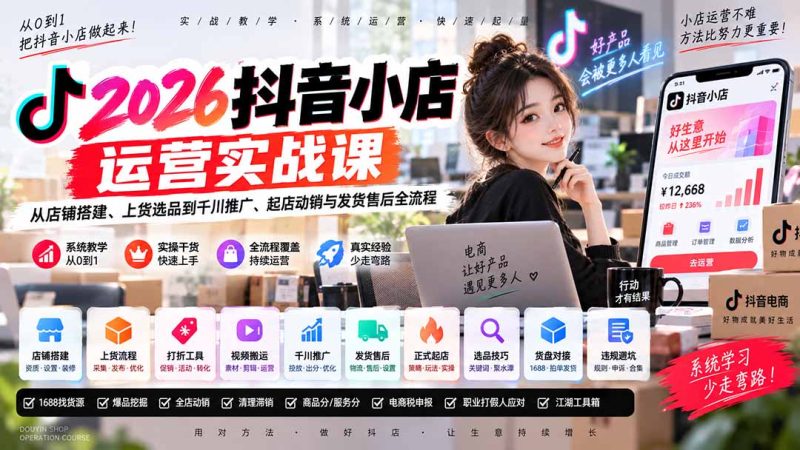 2026抖音小店运营实战课|从店铺搭建、上货选品到千川推广、起店动销与发货售后全流程 - 严选资源大全 - 严选资源大全