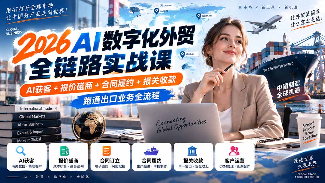 2026AI数字化外贸全链路实战课:AI获客+报价磋商+合同履约+报关收款,跑通出口业务全流程 - 严选资源大全