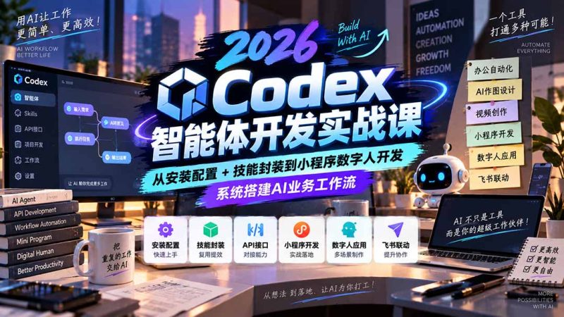 2026Codex智能体开发实战课:从安装配置+技能封装到小程序数字人开发,系统搭建AI业务工作流 - 严选资源大全 - 严选资源大全