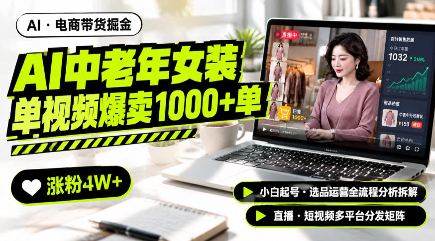 AI中老年服装带货赛道新玩法,一个视频卖出1000多单涨粉4W+,小白起号选品运营全流程分析拆解 - 严选资源大全