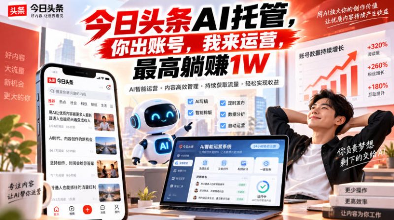 今日头条AI托管,你出账号,我来运营,最高躺賺1W【揭秘】 - 严选资源大全 - 严选资源大全