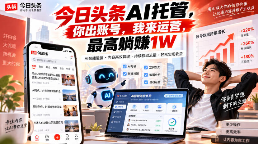 今日头条AI托管，你出账号，我来运营，最高躺賺1W【揭秘】 - 严选资源大全
