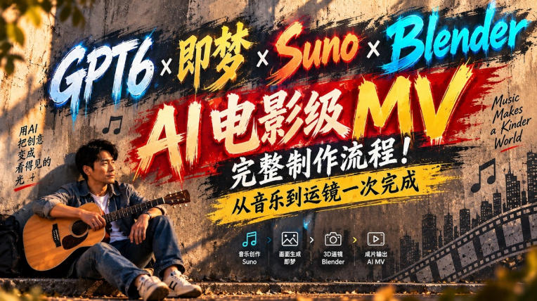 GPT6×即梦×Suno×Blender｜AI电影级MV完整制作流程！从音乐到运镜一次完成！ - 严选资源大全