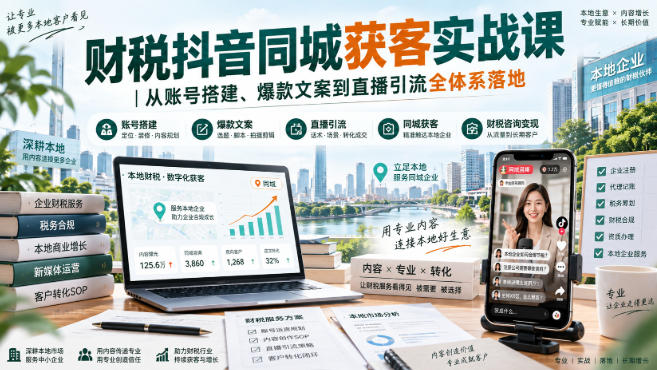 财税抖音同城获客实战课｜从账号搭建、爆款文案到直播引流全体系落地 - 严选资源大全