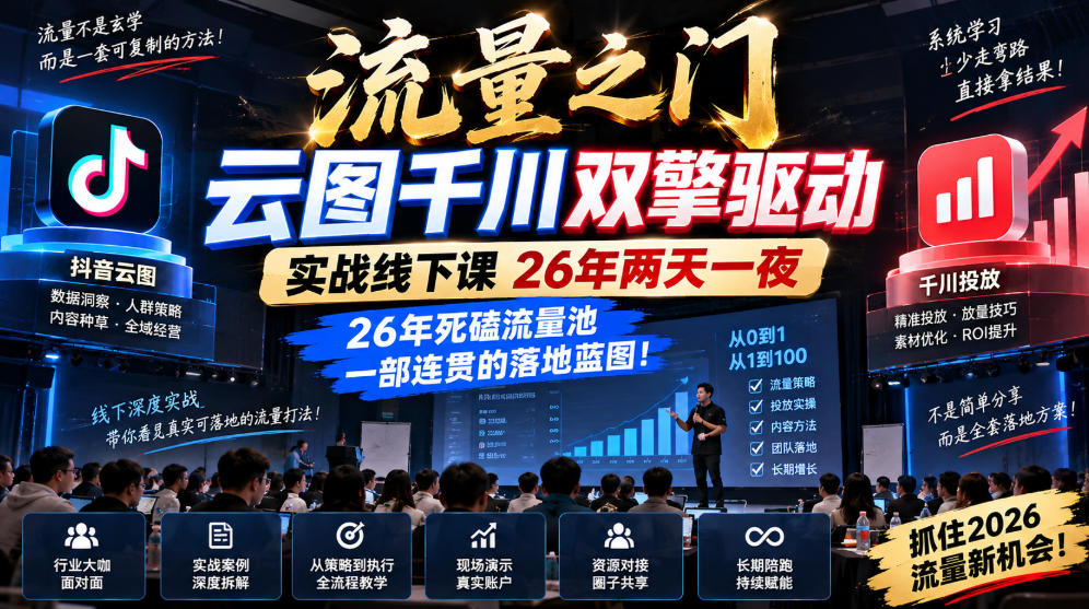 流量之门-云图千川双擎驱动实战线下课26年两天一夜，26年死磕流量池一部连贯的落地蓝图! - 严选资源大全