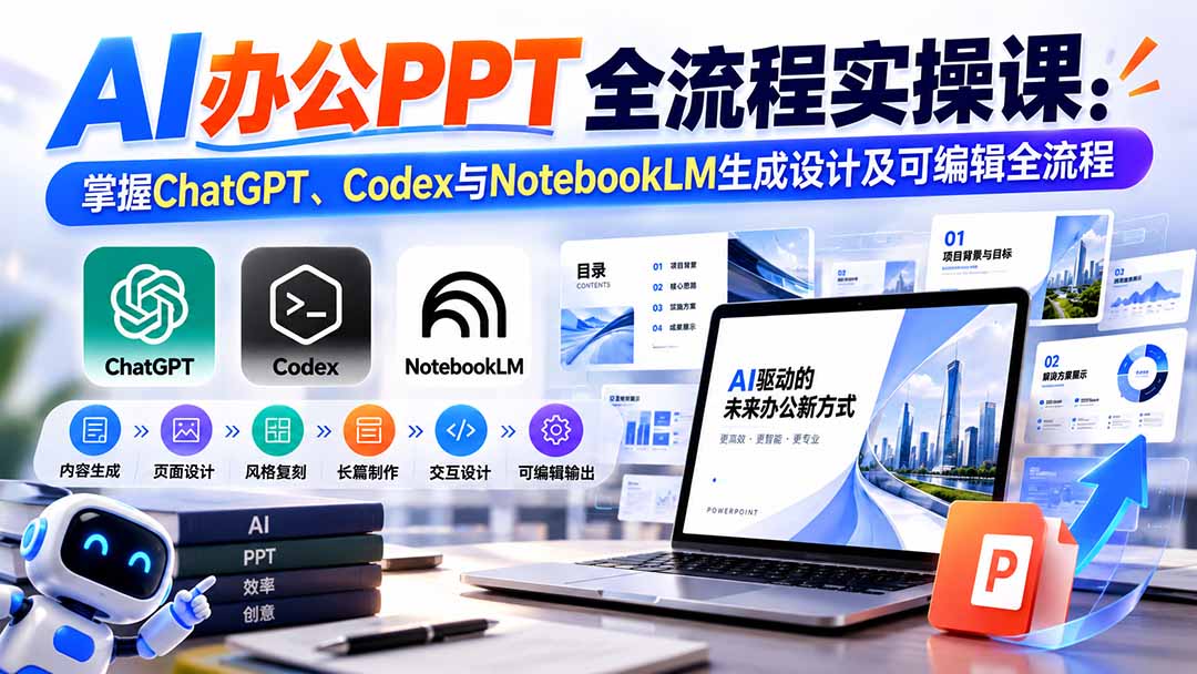【无水印】AI办公PPT全流程实操课: 掌握ChatGPT、Codex与NotebookLM生成设计及可编辑全流程 - 严选资源大全