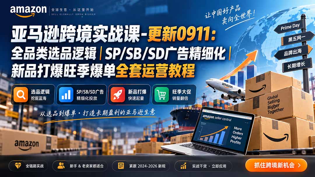 skyla亚马逊跨境实战课-更新0927:全品类选品逻辑|SP/SB/SD广告精细化|新品打爆旺季爆单全套运营教程 - 严选资源大全