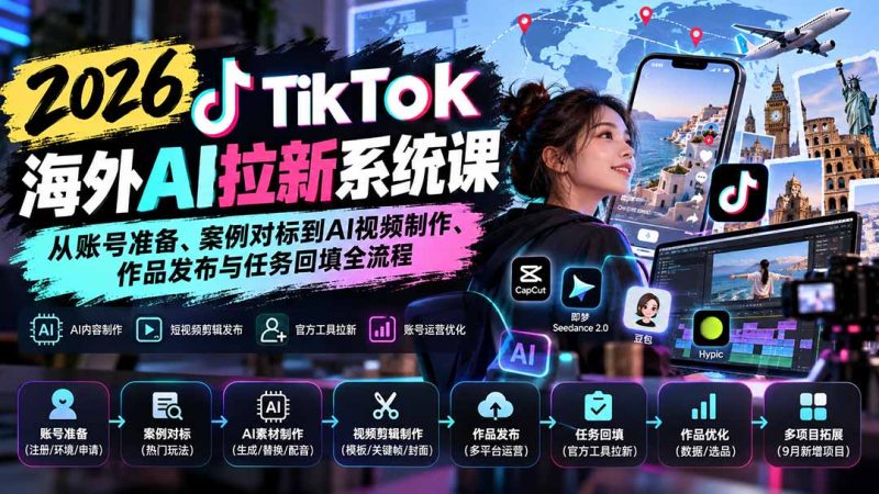 【无水印】2026 TikTok海外AI拉新系统课:从账号准备、案例对标到AI视频制作、作品发布与任务回填全流程 - 严选资源大全 - 严选资源大全