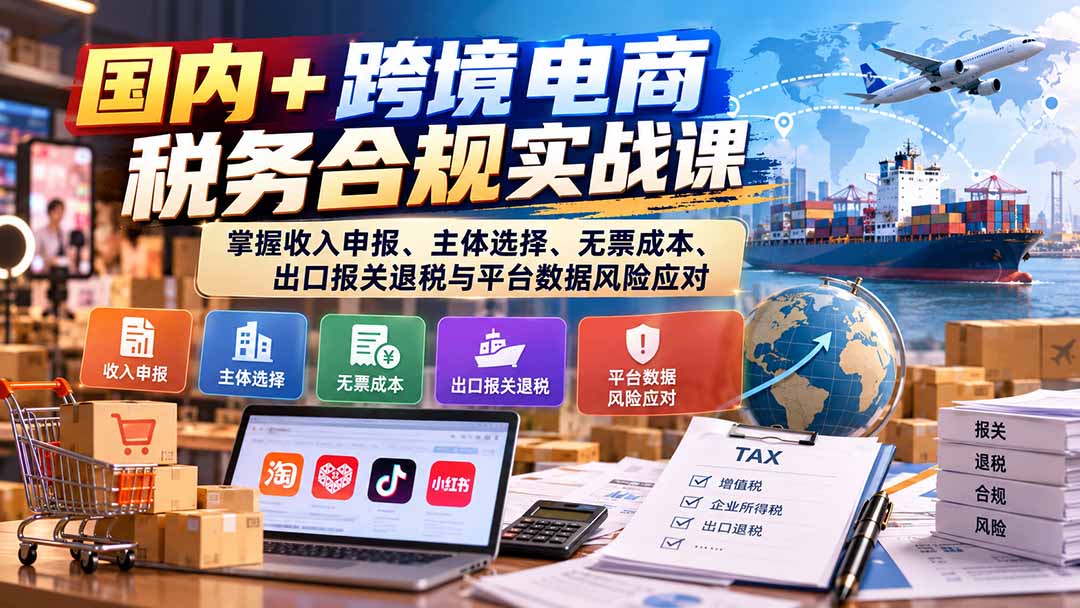 国内+跨境电商税务合规实战课:掌握收入申报、主体选择、无票成本、出口报关退税与平台数据风险应对 - 严选资源大全