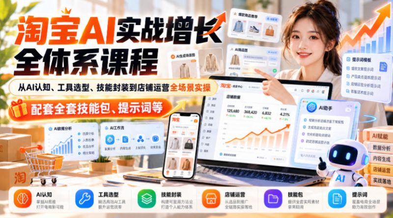 淘宝AI实战增长全体系课程,从AI认知、工具选型、技能封装到店铺运营全场景实操,配套全套技能包、提示词等 - 严选资源大全 - 严选资源大全