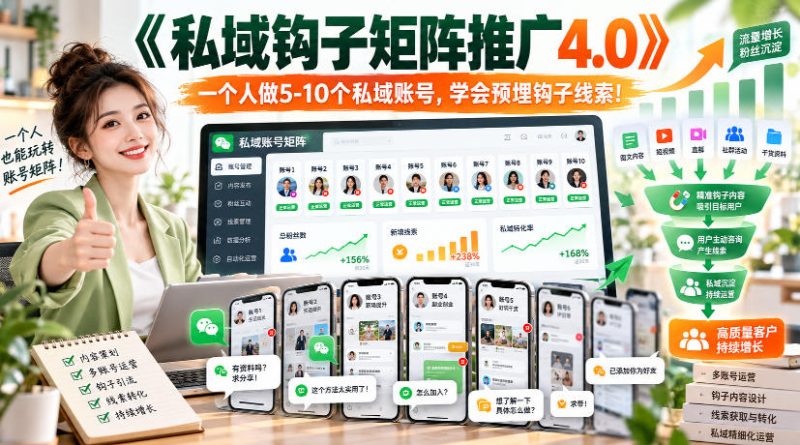 【无水印】《私域钩子矩阵推广4.0》一个人做5-10个私域账号，学会预埋钩子线索！ - 严选资源大全 - 严选资源大全