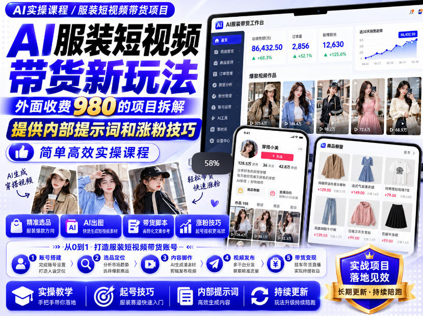 外面收费980AI快手带货系统课程,内部课程首次外放,操作简单高效,一分钟一条爆款视频 - 严选资源大全