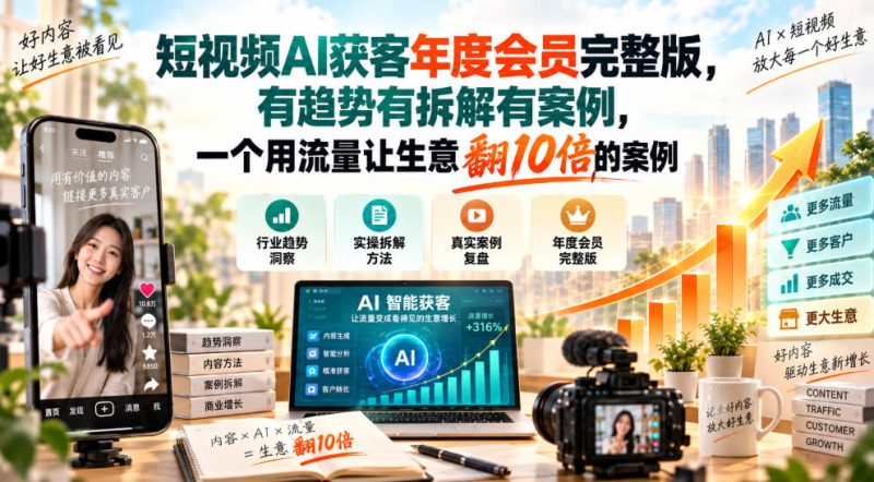 短视频AI获客年度会员完整版，有趋势有拆解有案例，一个用流量让生意翻10倍的案例 - 严选资源大全 - 严选资源大全