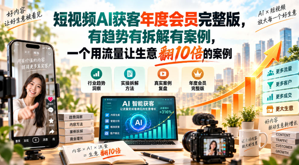 短视频AI获客年度会员完整版,有趋势有拆解有案例,一个用流量让生意翻10倍的案例 - 严选资源大全