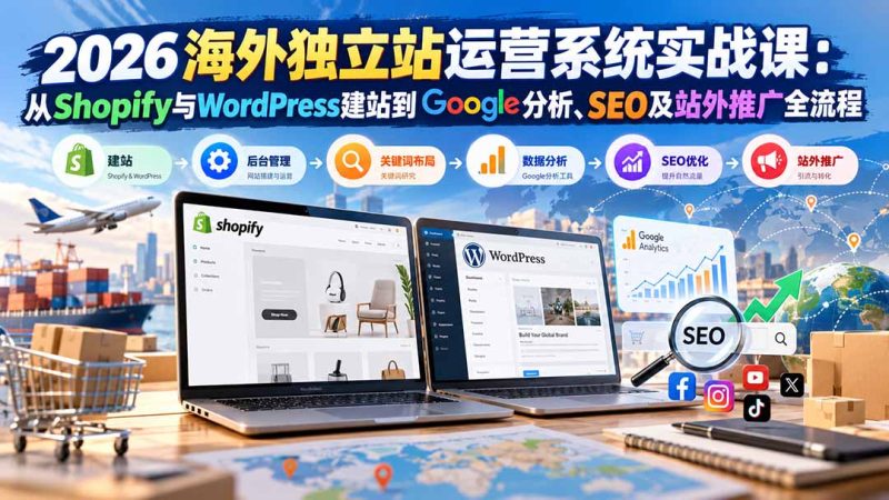 2026海外独立站运营系统实战课：从Shopify与WordPress建站到Google分析、SEO及站外推广全流程 - 严选资源大全 - 严选资源大全