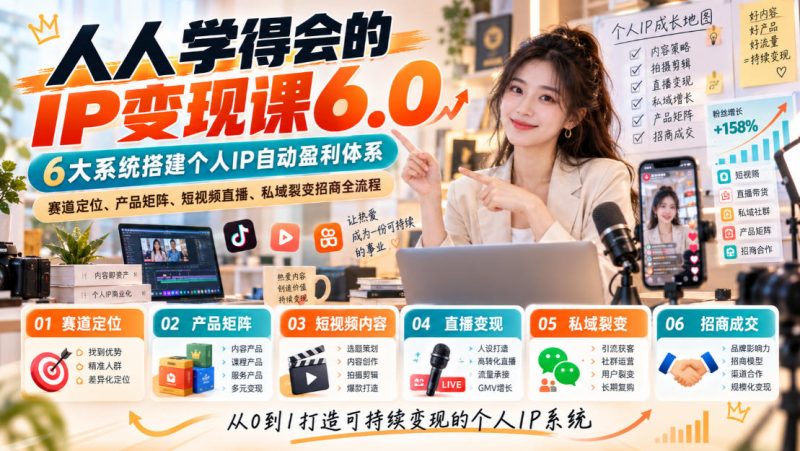 人人学得会的IP变现课6.0，6大系统搭建个人IP自动盈利体系，赛道定位、产品矩阵、短视频直播、私域裂变招商全流程 - 严选资源大全 - 严选资源大全
