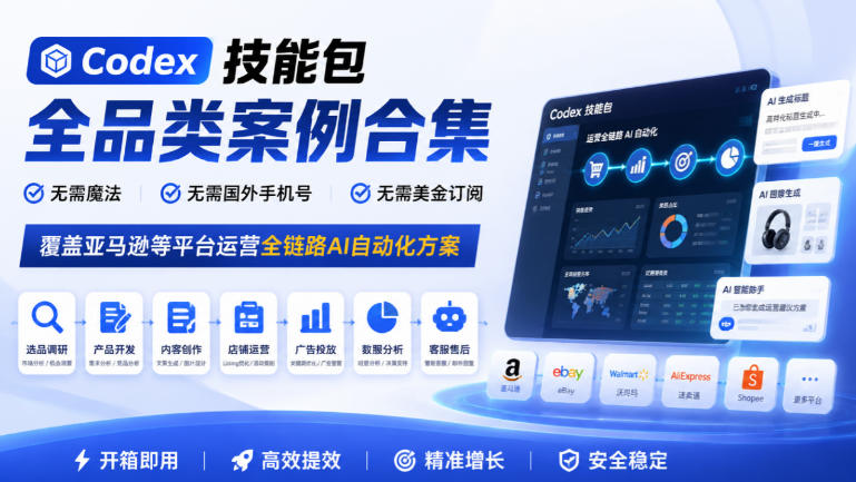 Codex技能包全品类案例合集，无需魔法、无需国外手机号、无需美金订阅，覆盖亚马逊等平台运营全链路AI自动化方案 - 严选资源大全